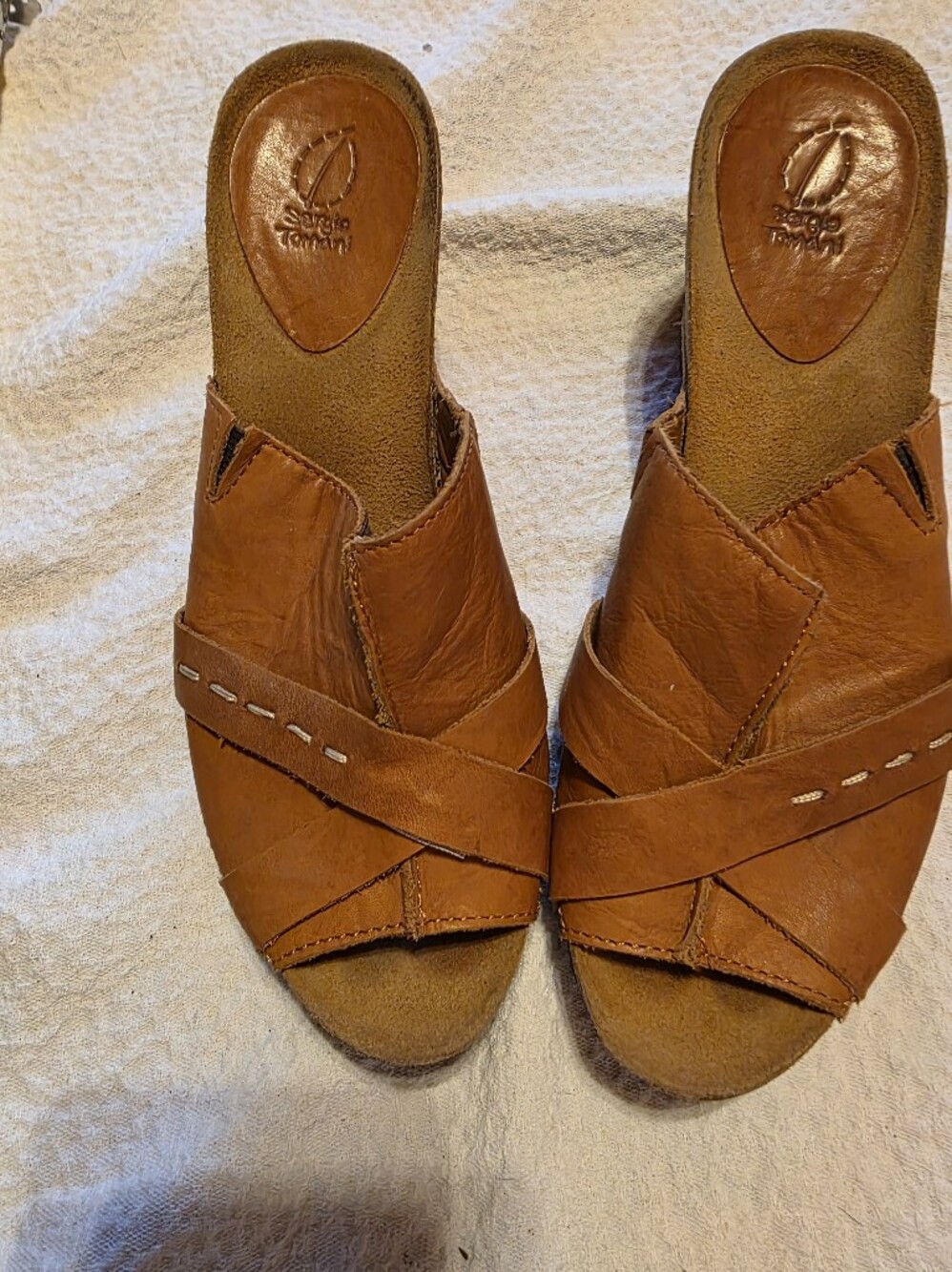 Sergio Tomani Tan Leather Crossover Slide Mules
